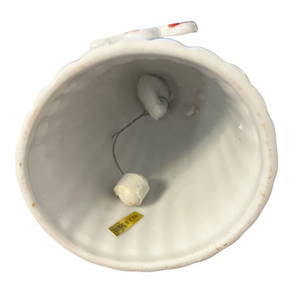 Vintage 1980s Ceramic Christmas Bell – Santa with Candy Cane & Holly – Made in T - Picture 5 of 6